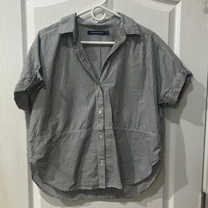 Calvin Klein jeans, Sz S gray, white striped button-down, short sleeve shirt